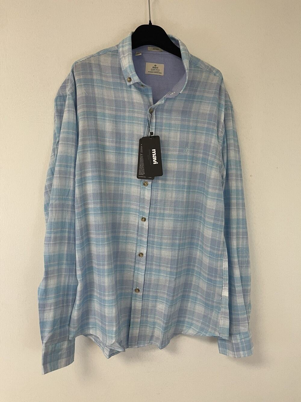 Mavi Shirt Mens Large Button Up Blue Check Plaid Long Sleeve Cotton N7